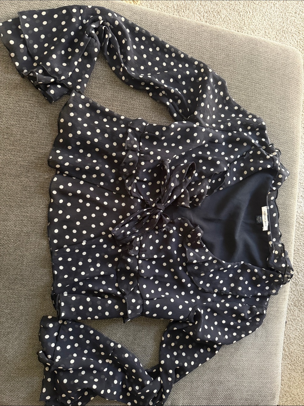 American Eagle Outfitters Black Blouse with White Polka Dots